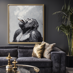 Smoky Reflection – Monochromatic Abstract Gorilla Oil Painting for Modern Interiors
