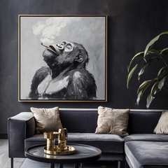 Smoky Reflection – Monochromatic Abstract Gorilla Oil Painting for Modern Interiors
