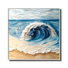 Ocean Surge-Textured Ocean Wave Oil Painting – Coastal Wall Art