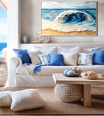 Ocean Surge-Textured Ocean Wave Oil Painting – Coastal Wall Art