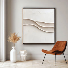 Tranquil Waves: 3D Textured Beige Wave Painting – Textured Seascape Wall Art