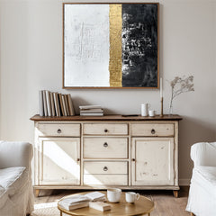 Golden Trio-Black White Gold Abstract Oil Painting – Textured Abstract Wall Art