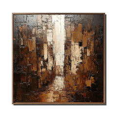 Urban Depth: Textured Urban Abstract Cityscape Oil Painting – Textured Cityscape Wall Art