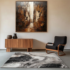 Urban Depth: Textured Urban Abstract Cityscape Oil Painting – Textured Cityscape Wall Art