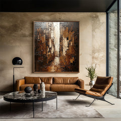 Urban Depth: Textured Urban Abstract Cityscape Oil Painting – Textured Cityscape Wall Art