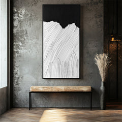 Monochrome Flow: Textured Black & White Vertical Wall Art