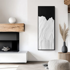 Monochrome Flow: Textured Black & White Vertical Wall Art