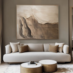 Whispers of Dawn: Textured Abstract Oil Painting – Brown and Beige Landscape Wall Art