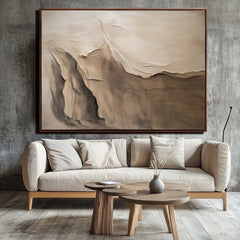 Whispers of Dawn: Textured Abstract Oil Painting – Brown and Beige Landscape Wall Art