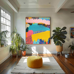 Original Landscape Painting Square Contemporary Art Texture Acrylic painting Abstract Graffiti Wall Art