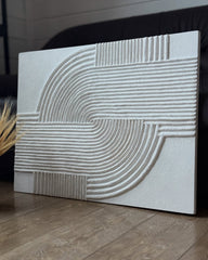 Echo of Silence-Minimalist White Wabi Sabi Abstract Art: Textured Line Painting