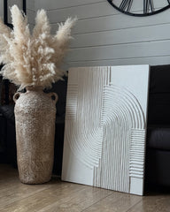Echo of Silence-Minimalist White Wabi Sabi Abstract Art: Textured Line Painting