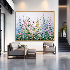 Blooming Meadow – Colorful Textured Floral Oil Painting