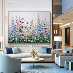 Blooming Meadow – Colorful Textured Floral Oil Painting
