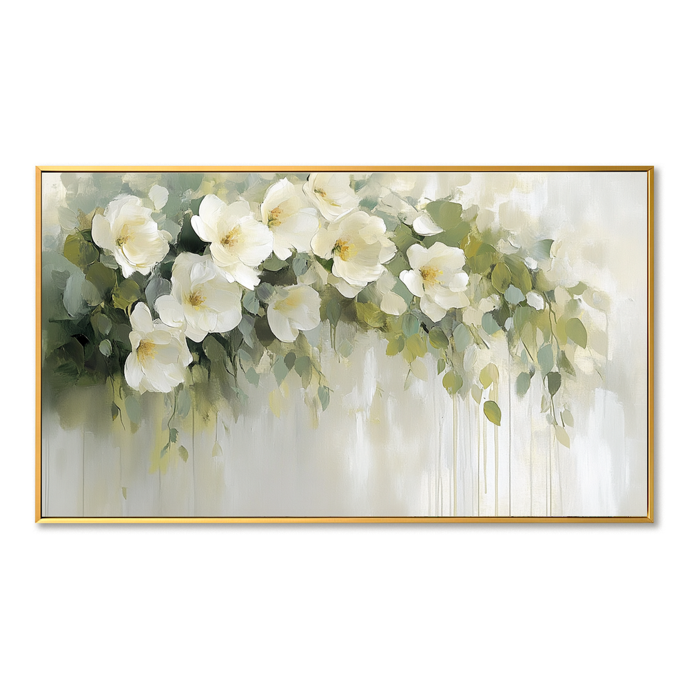Gentle Bloom – Hand-Painted White Floral Canvas Art hand-painted wall art