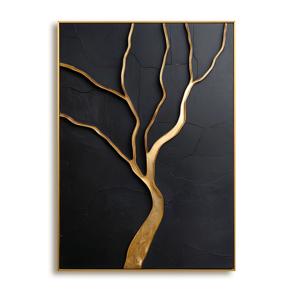 Golden Branches – Minimalist Abstract Tree Textured Wall Art hand-painted wall art