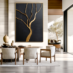 Golden Branches – Minimalist Abstract Tree Textured Wall Art