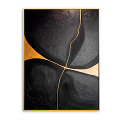 Golden Crossflow – Black Abstract Minimalist Wall Art hand-painted wall art