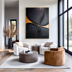 Golden Crossflow – Black Abstract Minimalist Wall Art