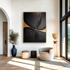 Golden Crossflow – Black Abstract Minimalist Wall Art