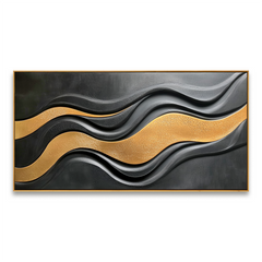 Golden Flow – Black and Gold Abstract Textured Wall Art hand-painted wall art