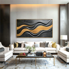 Golden Flow – Black and Gold Abstract Textured Wall Art