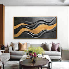 Golden Flow – Black and Gold Abstract Textured Wall Art