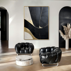 Golden Flow – Black and White Minimalist Abstract Wall Art