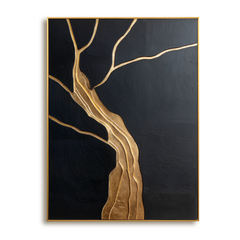Golden Flow Tree – Minimalist Abstract Textured Wall Art hand-painted wall art