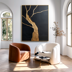 Golden Flow Tree – Minimalist Abstract Textured Wall Art