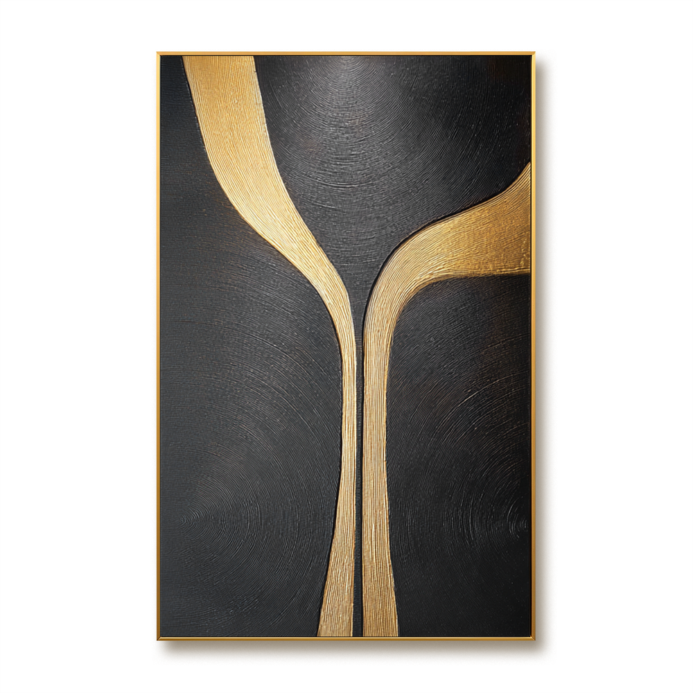 Golden Path – Black Minimalist Abstract Wall Art hand-painted wall art