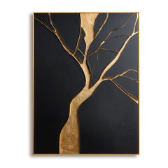 Golden Still Tree – Minimalist Abstract Textured Wall Art hand-painted wall art