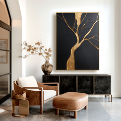 Golden Still Tree – Minimalist Abstract Textured Wall Art