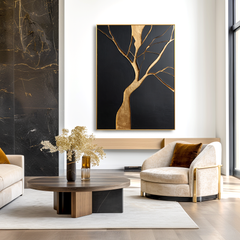 Golden Still Tree – Minimalist Abstract Textured Wall Art