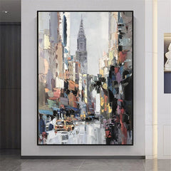 8th Avenue – Abstract Cityscape Painting with Skyscraper – Modern Urban Canvas Art