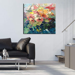 Bouquet of Flowers – Colorful Abstract Floral Oil Painting on Textured Canvas