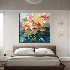 Bouquet of Flowers – Colorful Abstract Floral Oil Painting on Textured Canvas