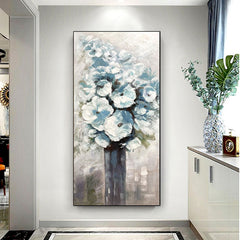 Bouquet of Ice Flowers – Original Vertical Abstract Floral Painting for Modern Decor