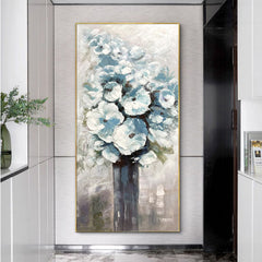 Bouquet of Ice Flowers – Original Vertical Abstract Floral Painting for Modern Decor
