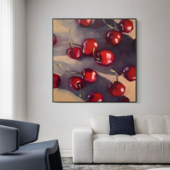 Cherries-Impressionist Cherry Oil Painting – Vibrant Red Square Dining Room Wall Art