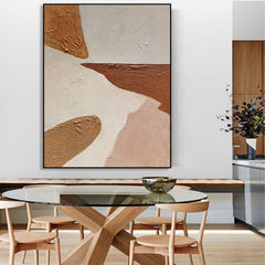 Minimalist Abstract Oil Painting: Brown & White Textured Wabi-Sabi Wall Art