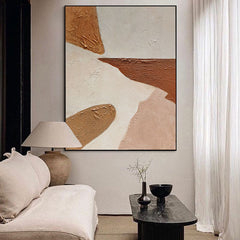 Minimalist Abstract Oil Painting: Brown & White Textured Wabi-Sabi Wall Art