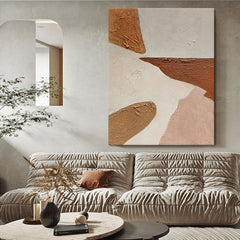 Minimalist Abstract Oil Painting: Brown & White Textured Wabi-Sabi Wall Art