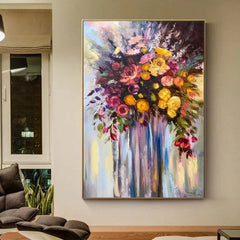 Vibrant Floral Oil Painting: Bouquet of Roses for Home Decor