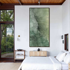 Emerald Depths – Textured Abstract Green Tones Oil Painting, Vertical Wall Art