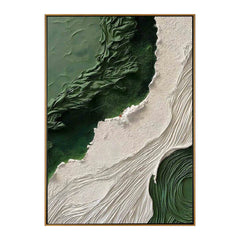 Emerald Waves – Vertical Textured Green & White Abstract Painting for Modern Decor