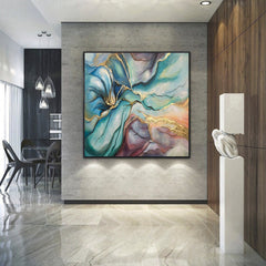 Fairy Dust – Luxury Abstract Canvas: Gold Veined Turquoise & Purple Abstract Painting
