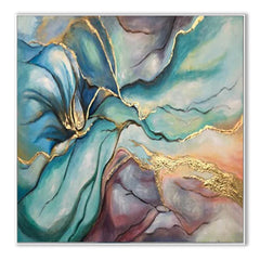 Fairy Dust – Luxury Abstract Canvas: Gold Veined Turquoise & Purple Abstract Painting