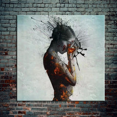 Fear of the Future – Modern Abstract Emotional Figurative Painting for Living Room or Studio