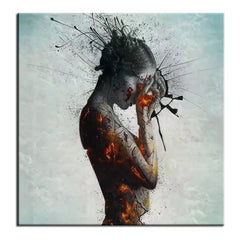 Fear of the Future – Modern Abstract Emotional Figurative Painting for Living Room or Studio